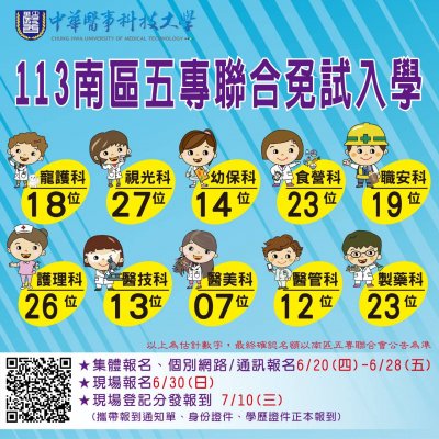 113學年度(中華醫事科大)南區五專聯合免試入學各科預估招收名額DM_1130619.jpg