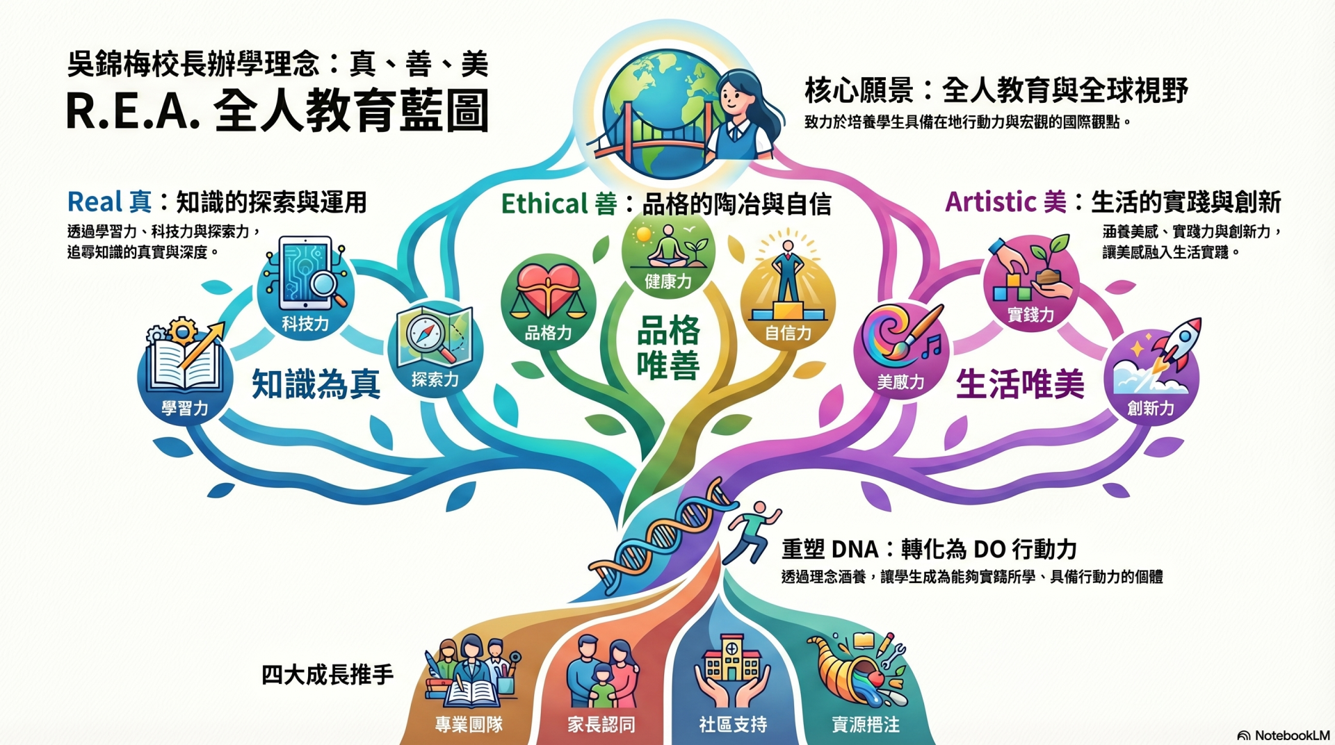 吳錦梅校長照片及辦學理念視覺圖