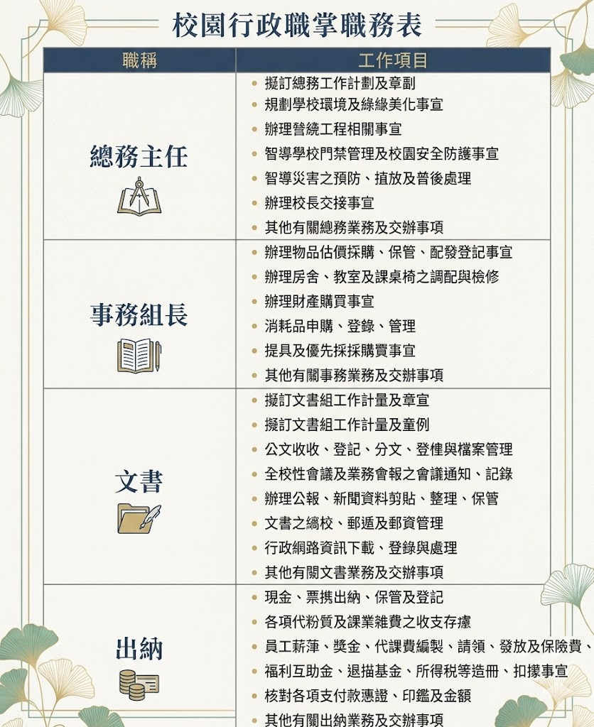 校園行政總務處執掌職務圖