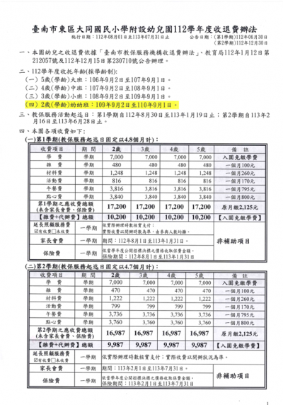 臺南市東區大同國民小學附設幼兒園112學年度收退費辦法1.png
