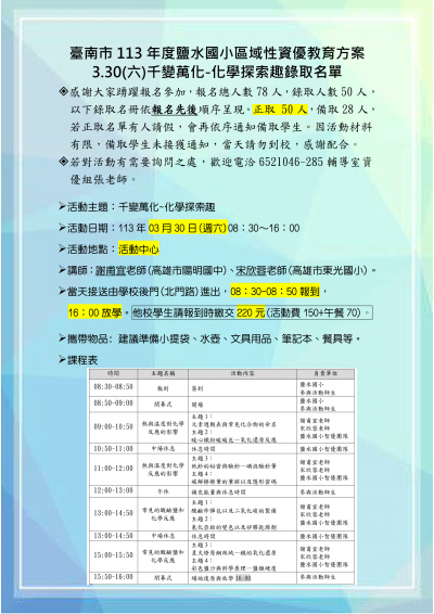 臺南市113年度鹽水國小區域性資優教育方案-千變萬化-化學探索趣錄取名單_活動須知.png